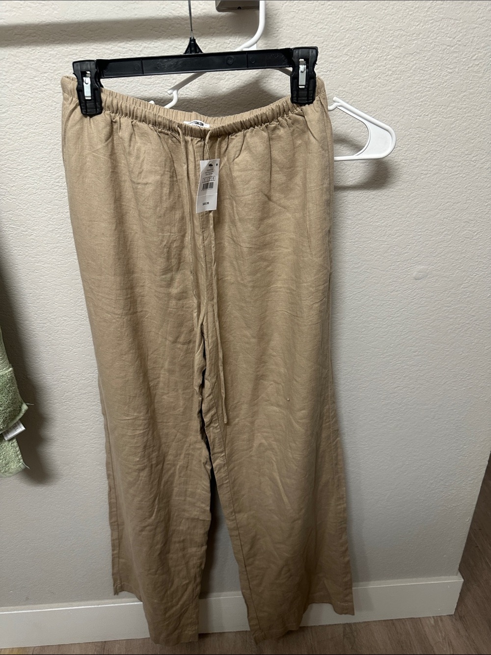 Cotton On Women's Beige Linen-Blend Drawstring Chinos